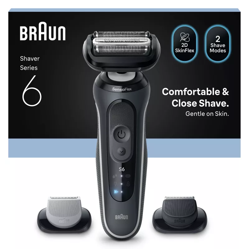 Elektrinis skustuvas BRAUN Series 6 62‑G1650s — tinklelinis skustuvas, juodas