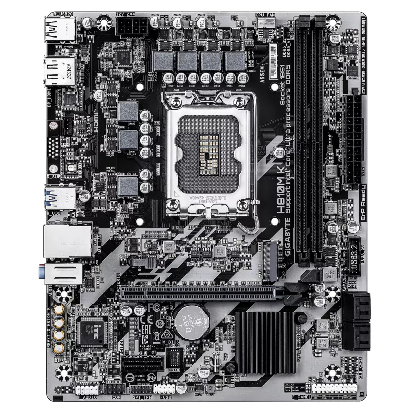 GIGABYTE H810M K Micro ATX pagrindinė plokštė, skirta Intel Core Ultra (2 serija) — LGA 1851, DDR5 iki 6400MHz, 1x PCIe 4.0 M.2, 1GbE