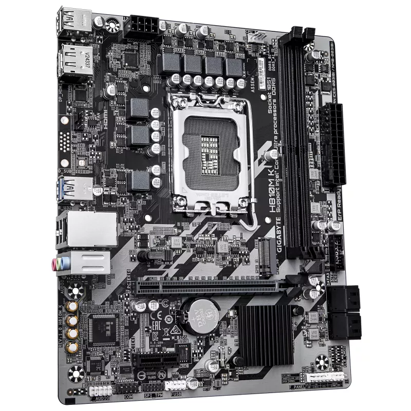 GIGABYTE H810M K Micro ATX pagrindinė plokštė, skirta Intel Core Ultra (2 serija) — LGA 1851, DDR5 iki 6400MHz, 1x PCIe 4.0 M.2, 1GbE