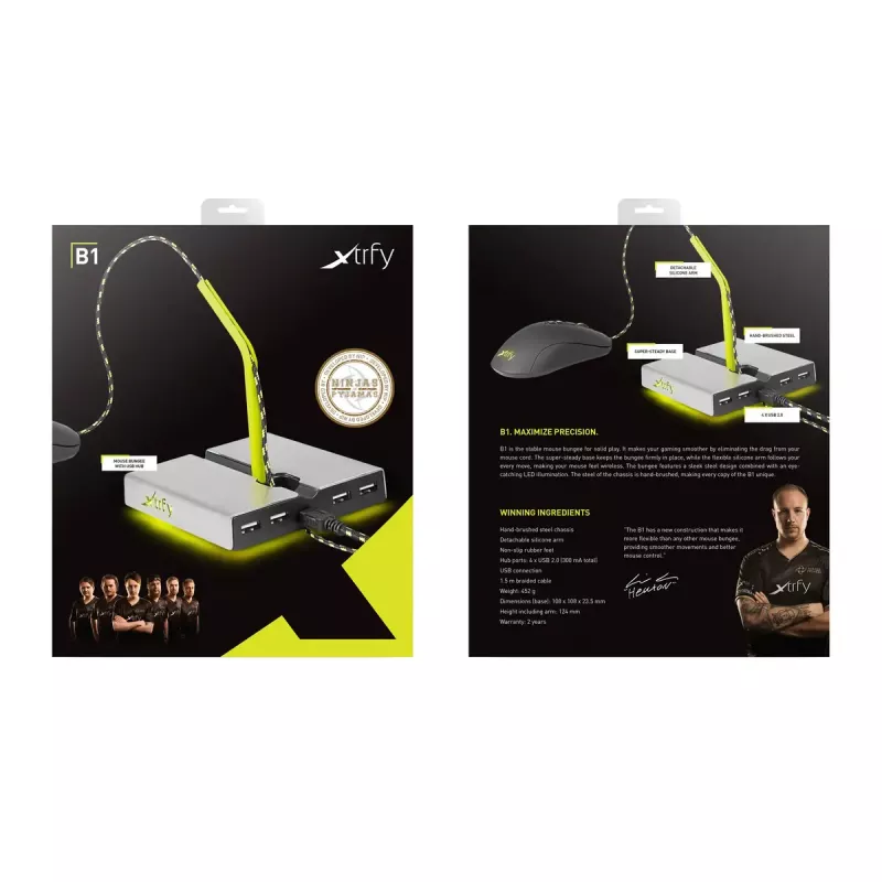 Xtrfy B1 Mouse Bungee LED pelės laikiklis su 4 prievadų USB 2.0 šakotuvu