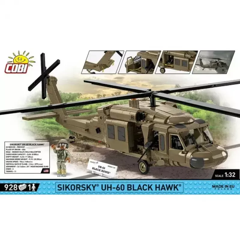 Cobi Sikorsky UH-60 Juoda Hawk konstruktorius, 928 kaladėlės, modelis COBI-5906