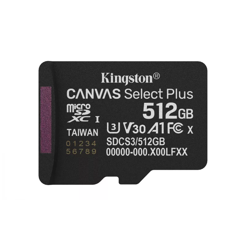 Kingston Technology 512GB micSDXC Canvas Select Plus Gen3 150R A1 viena pakuotė w/o ADP