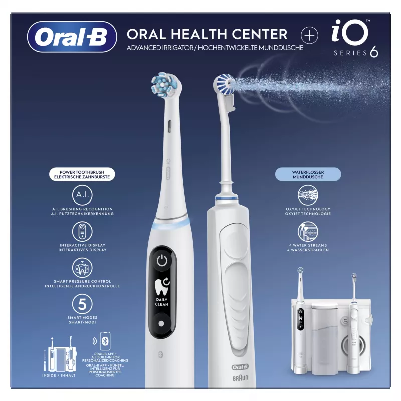 Besisukantis-osciliuojantis dantų šepetėlis Oral-B iO6 White Suaugusiems Baterija 2 šepetėlių galvutės