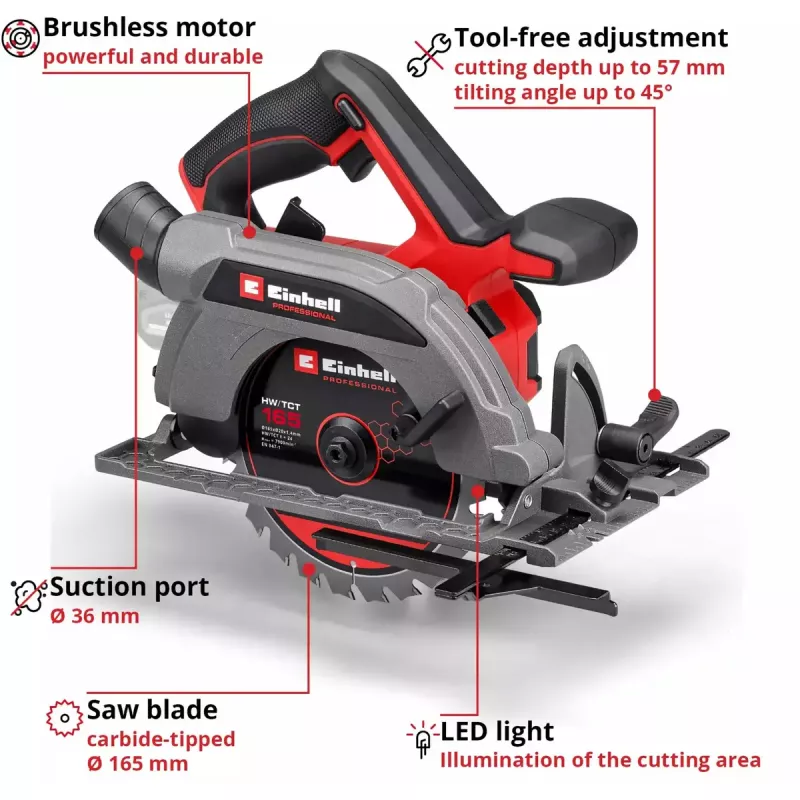 Akumuliatorinis diskinis pjūklas EINHELL Professional TP-CS 18/165 Li BL, 18 V, solo (be akumuliatoriaus ir įkroviklio)