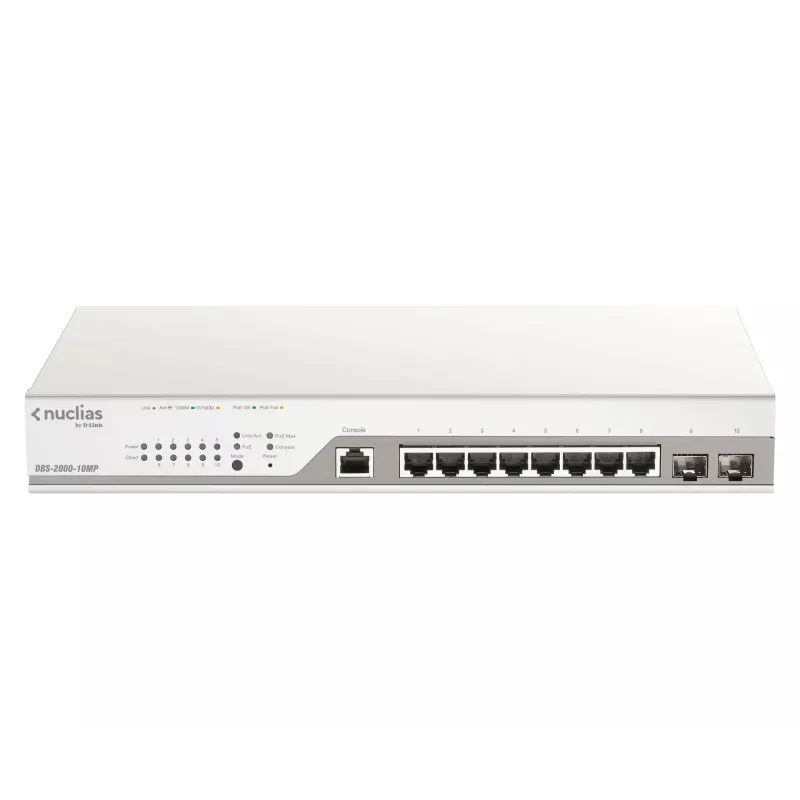 D-Link 10 prievadų Gigabit PoE+ Nuclias išmanusis valdomas jungiklis su 2 SFP prievadais