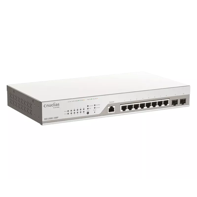 D-Link 10 prievadų Gigabit PoE+ Nuclias išmanusis valdomas jungiklis su 2 SFP prievadais