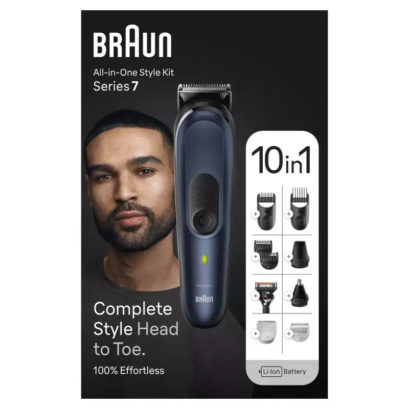 Braun 10-in-1 Styling Set 7 MGK7410 Juoda Metal Plastic Battery 100 min