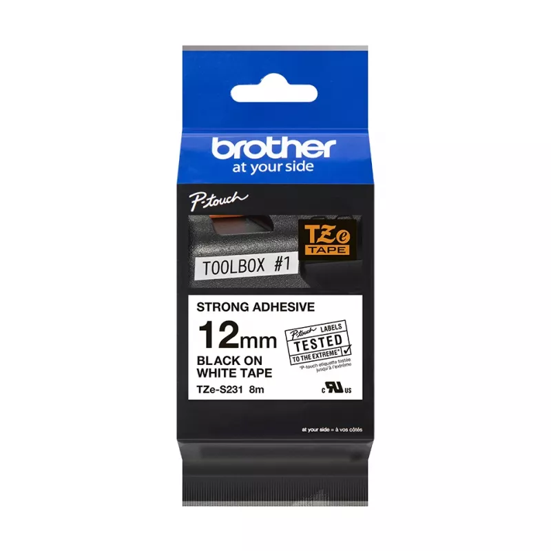 Etikečių juosta Brother TZe-S231 12mm juoda ant balto