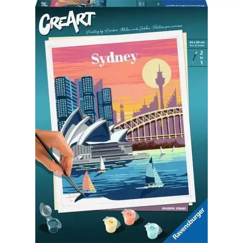 Puzzle painting kit Ravensburger CreArt Colorful Sydney — paint-by-numbers set (model 23526)