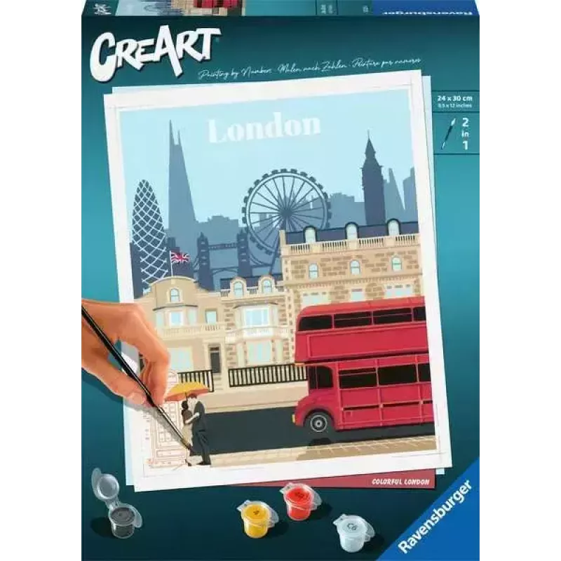 Tapybos rinkinys Ravensburger CreArt — Spalvingasis Londonas (modelis 23525) drobės tapybai su numeruotu vadovu