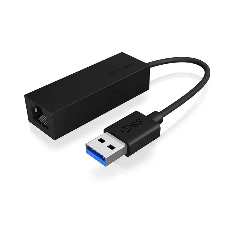 ICY BOX USB 3.0 A tipo į RJ-45 eterneto prievadą, Laidinis, USB, Eternetas, 1000 Mbit/s, Juoda
