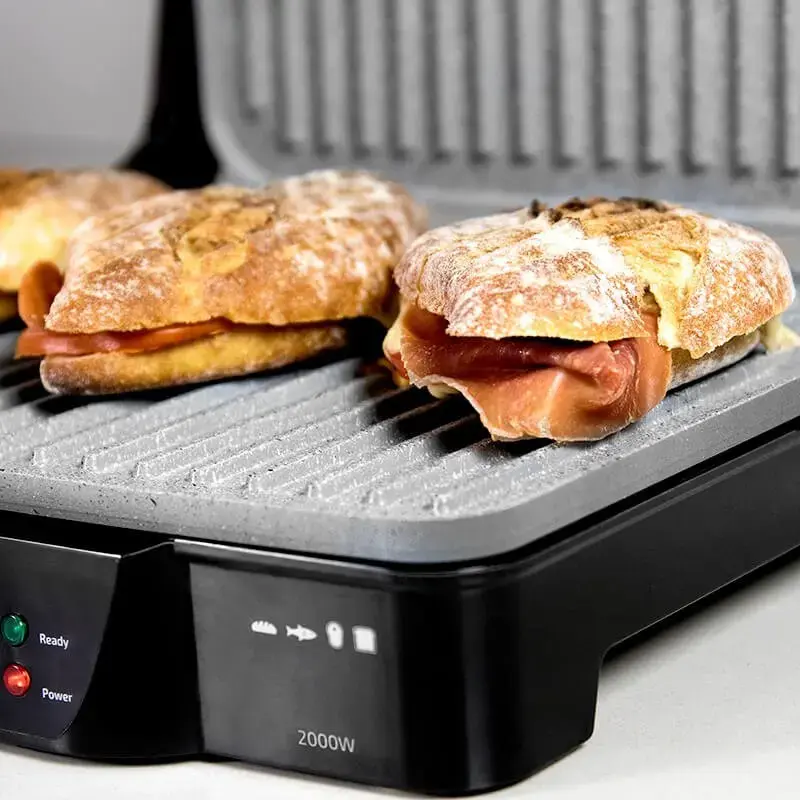 Kontaktinis grilis CECOTEC Rock'nGrill 2000 — 2000 W, stačiakampis, juodas / nerūdijantis plienas, reguliuojamas termostatas, 340×330×130 mm