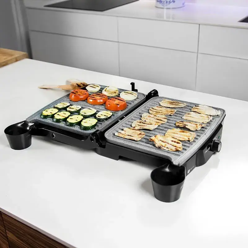 Kontaktinis grilis CECOTEC Rock'nGrill 2000 — 2000 W, stačiakampis, juodas / nerūdijantis plienas, reguliuojamas termostatas, 340×330×130 mm