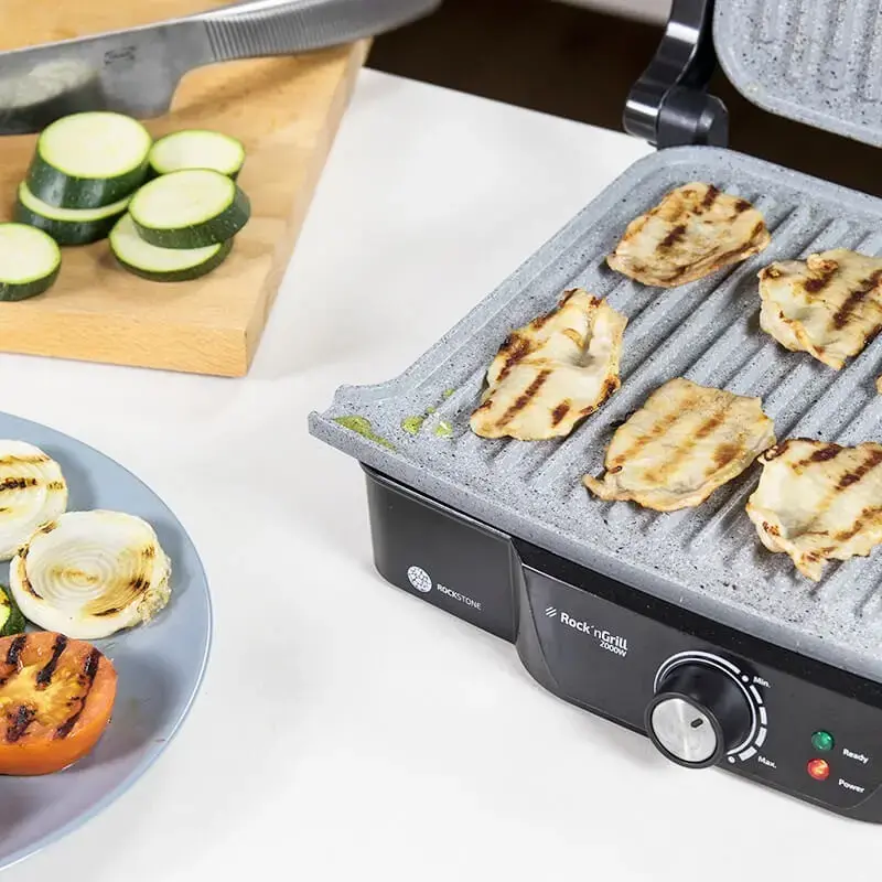 Kontaktinis grilis CECOTEC Rock'nGrill 2000 — 2000 W, stačiakampis, juodas / nerūdijantis plienas, reguliuojamas termostatas, 340×330×130 mm