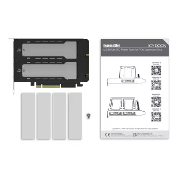 „Icy Dock ExpressSlot Elite“ sąsajos plokštė MB842MP-B – PCIe karšto keitimo 2,5 colio diskų įlankos adapteris, juoda/sidabrinė