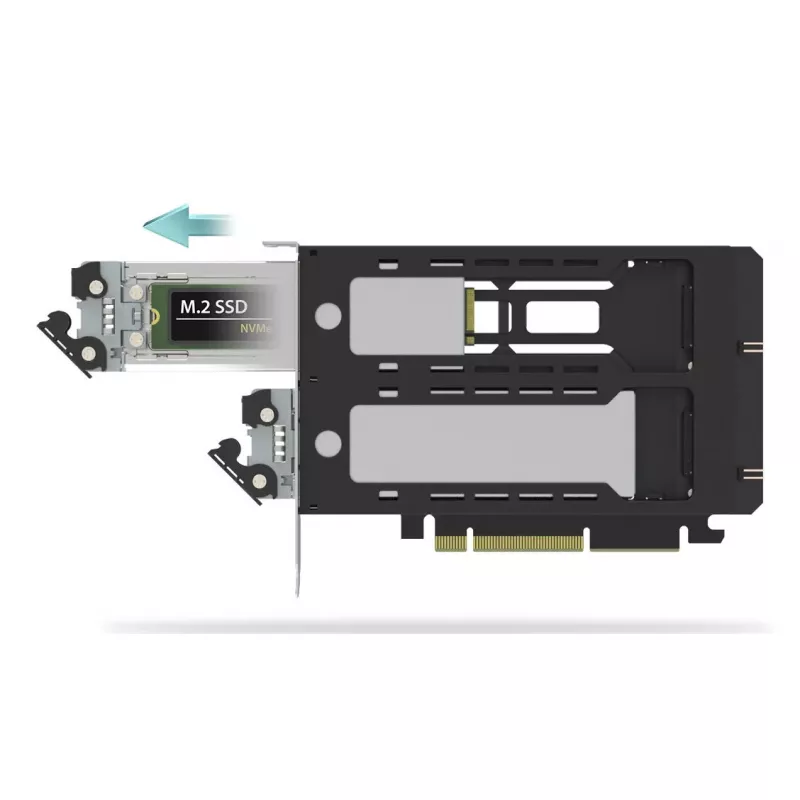 „Icy Dock ExpressSlot Elite“ sąsajos plokštė MB842MP-B – PCIe karšto keitimo 2,5 colio diskų įlankos adapteris, juoda/sidabrinė