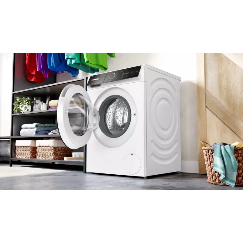 Bosch Serie 8 WGB244A40 skalbimo mašina su priekine pakrova, 9 kg, 1400 aps./min., i-Dos, balta/juoda