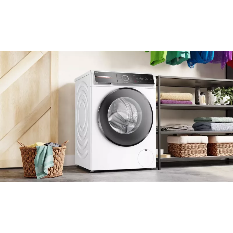 Bosch Serie 8 WGB244A40 skalbimo mašina su priekine pakrova, 9 kg, 1400 aps./min., i-Dos, balta/juoda