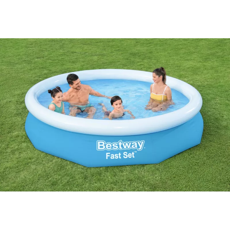 Bestway Fast Set apvalus pripučiamas baseino komplektas 3,05 m x 66 cm, 3200 l, Pripučiamas baseinas, Vaikams ir suaugusiems, Mėlynas, Baltas, 9,26 kg
