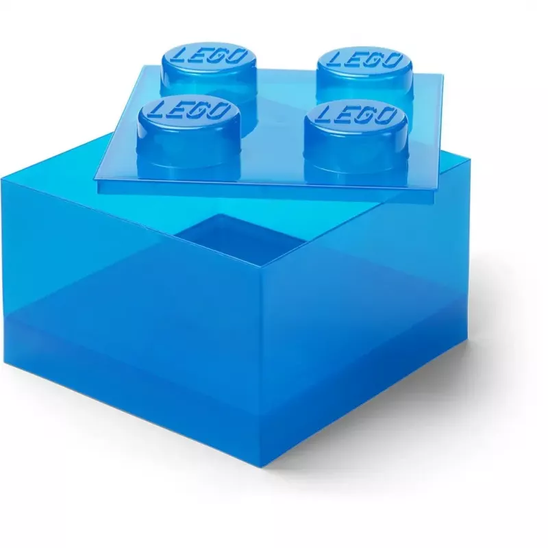 Dėžutė „Room Copenhagen LEGO Storage Brick 4 Top Lid Glitter“ – mėlyna / permatoma