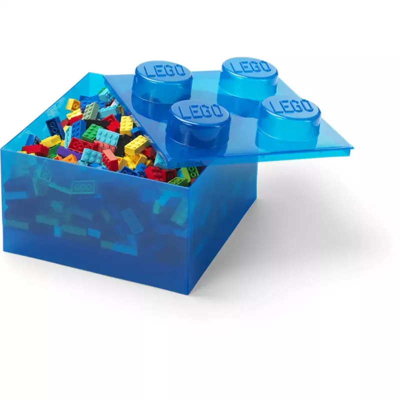 Dėžutė „Room Copenhagen LEGO Storage Brick 4 Top Lid Glitter“ – mėlyna / permatoma