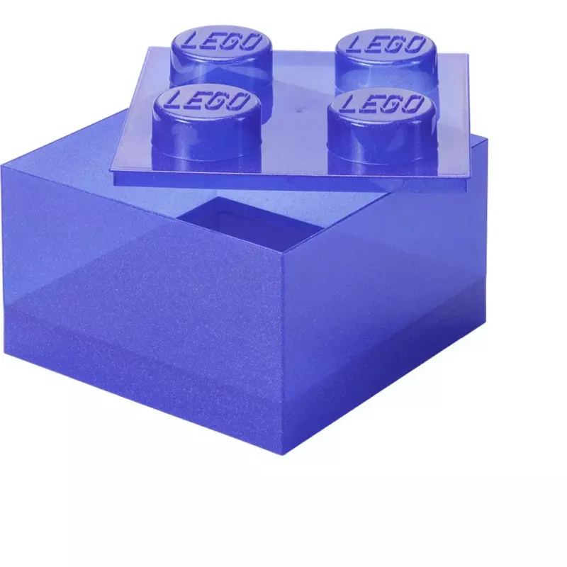 Dėžutė Room Copenhagen LEGO Storage Brick 4 viršutinis dangtis blizgučiai — violetinė/permatoma