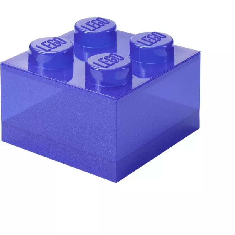 Dėžutė Room Copenhagen LEGO Storage Brick 4 viršutinis dangtis blizgučiai — violetinė/permatoma