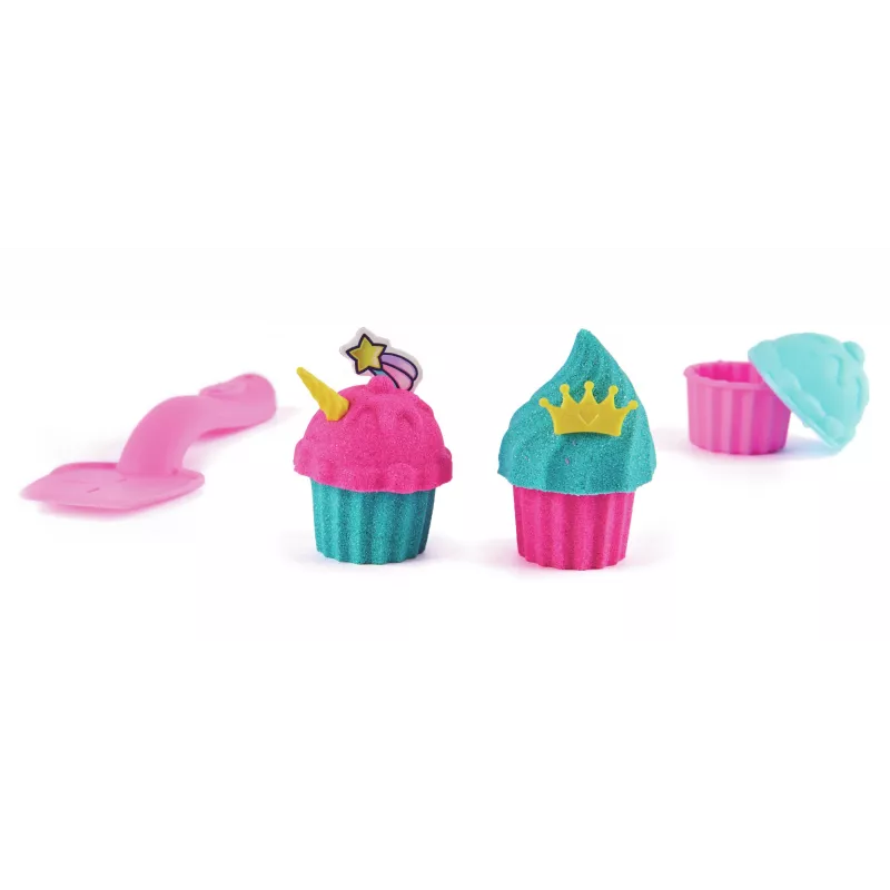 Kinetic Sand Shimmer, Unicorn Bake Shoppe žaidimų rinkinys, 16oz (žvilganti žalsvai mėlyna ir neoninė rožinė), 8 vienaragių įrankiai, sensoriniai žaislai vaikams nuo 3 metų