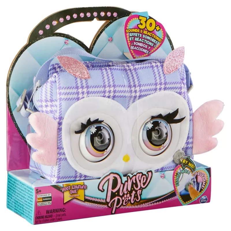Purse Pets, Print Perfect Hoot Couture pelėda, interaktyvus augintinis žaislas ir rankinė su daugiau nei 30 garsų ir reakcijų, mergaičių žaislai nuo 5 metų