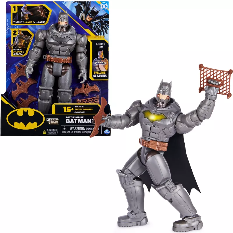 DC Comics , Battle Strike Batman 12 colių veiksmo figūrėlė, 5 aksesuarai, 20+ garsų, kolekcionuojami vaikiški žaislai berniukams ir mergaitėms nuo 3 metų