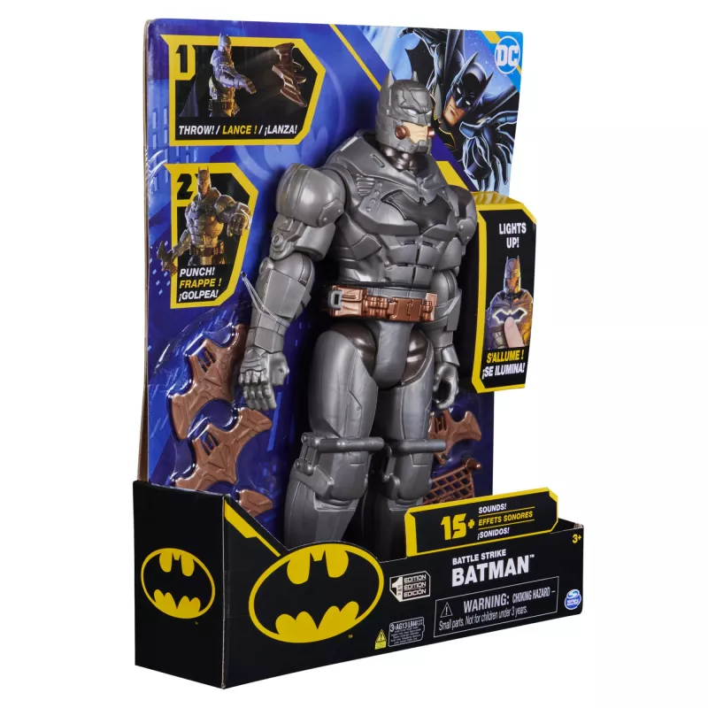 DC Comics , Battle Strike Batman 12 colių veiksmo figūrėlė, 5 aksesuarai, 20+ garsų, kolekcionuojami vaikiški žaislai berniukams ir mergaitėms nuo 3 metų