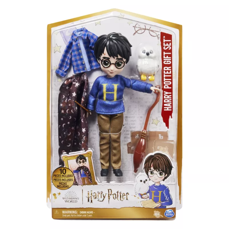 Wizarding World Harry Potter, 8 colių Hario Poterio lėlės dovanų rinkinys su nematomumo apsiaustu ir 5 lėlės aksesuarais, vaikiški žaislai nuo 6 metų