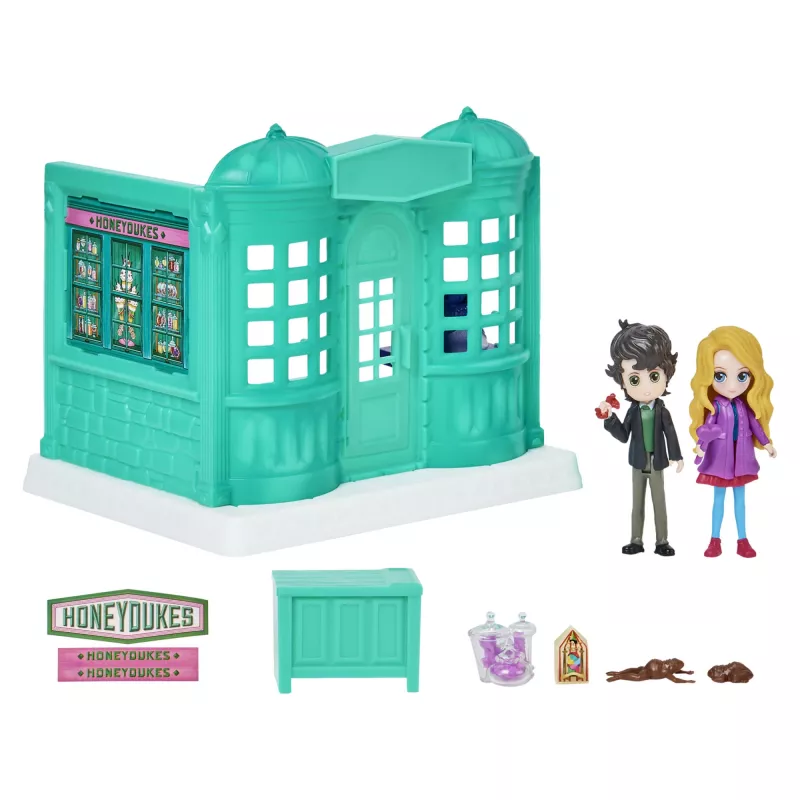 Wizarding World Harry Potter, Magical Minis Honeydukes Sweet Shop su 2 išskirtinėmis figūrėlėmis ir 5 priedais, vaikų žaislai nuo 6 metų