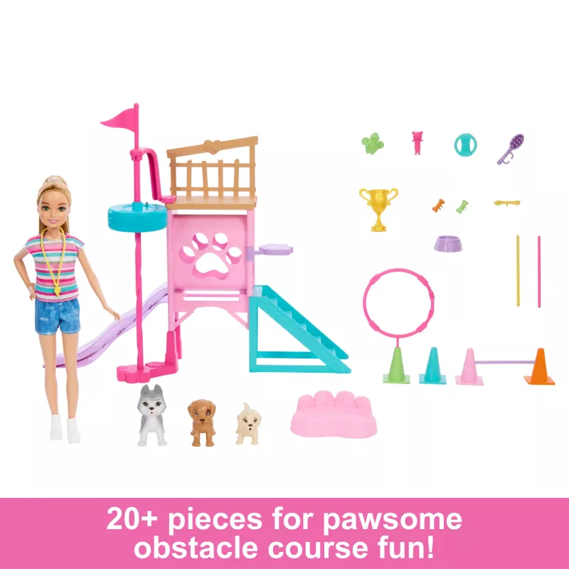 „Barbie and Stacie to the Rescue“ šuniukų žaidimų aikštelės žaidimo rinkinys su lėle, 3 šunų figūrėlėmis ir priedais
