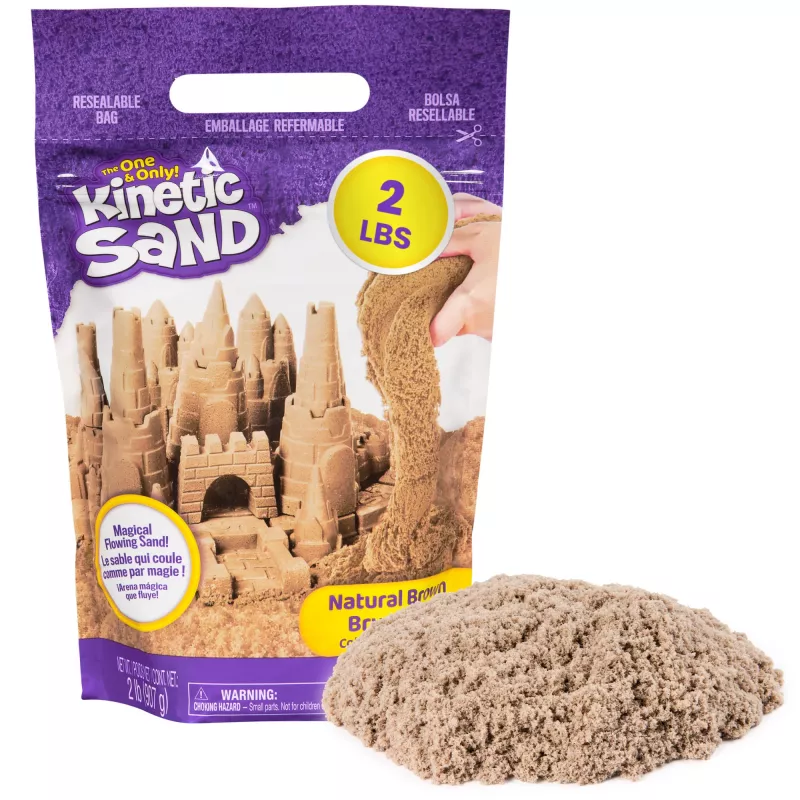 Kinetic Sand, 2 svarų rudas žaidimų smėlis, formuojami sensoriniai žaislai vaikams, užsandarinamas maišelis (pakuotė gali skirtis), skirtas vaikams nuo 3 metų