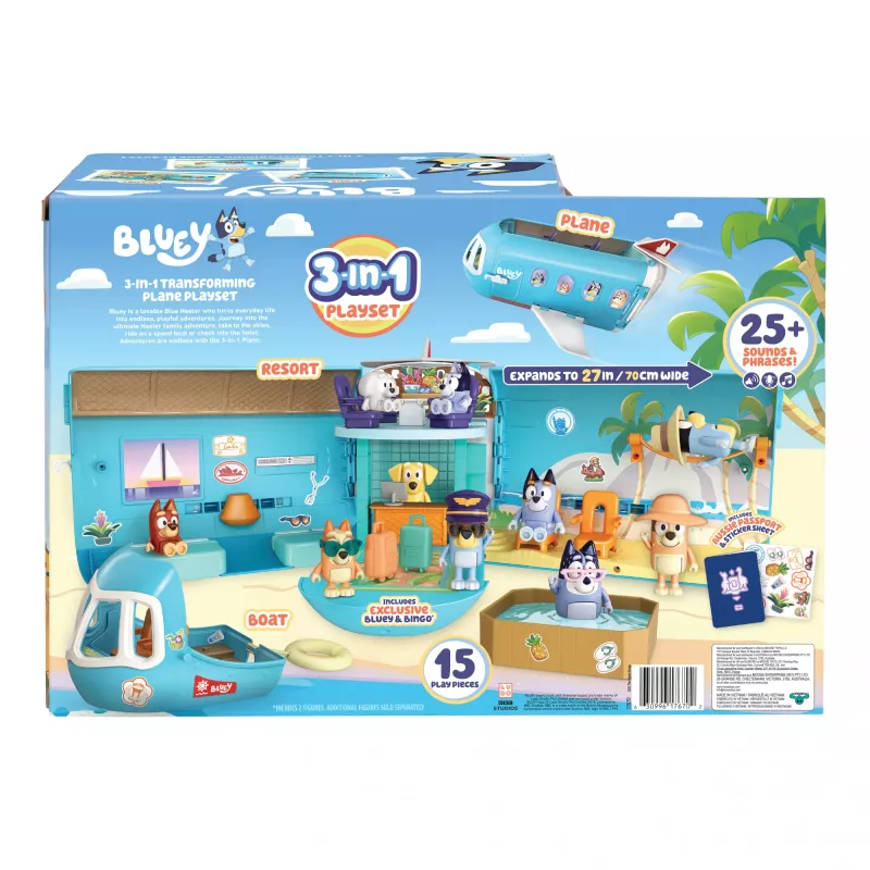 Oro uostas ir lėktuvas Moose Toys Bluey 3-in-1 lėktuvo žaidimo rinkinys įvairiaspalvis