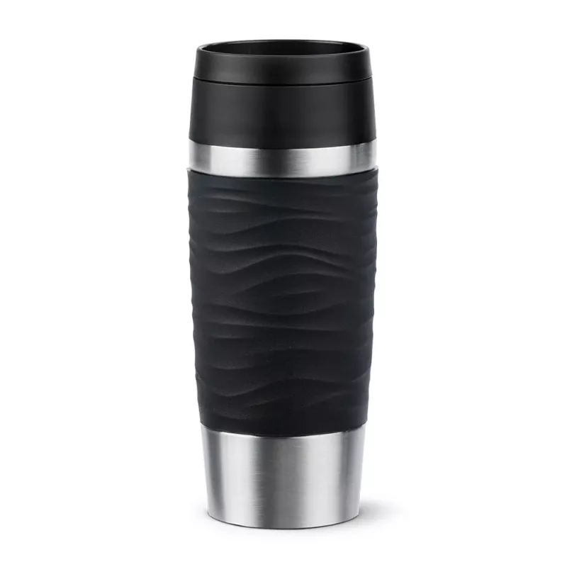 EMSA Travel Mug Waves 360 ml juodas nerūdijančio plieno kelioninis puodelis