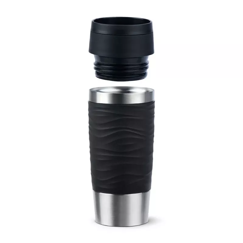 EMSA Travel Mug Waves 360 ml juodas nerūdijančio plieno kelioninis puodelis