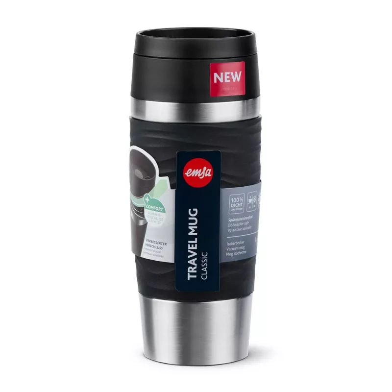 EMSA Travel Mug Waves 360 ml juodas nerūdijančio plieno kelioninis puodelis