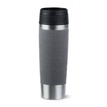 Kelioninis puodelis EMSA Classic Grande 500 ml — pilkas nerūdijantis plienas, silikoninis dangtelis, polipropileninis dangtis, Ø 8,3 cm × 240 mm