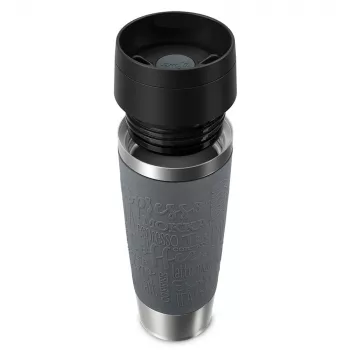 Kelioninis puodelis EMSA Classic Grande 500 ml — pilkas nerūdijantis plienas, silikoninis dangtelis, polipropileninis dangtis, Ø 8,3 cm × 240 mm