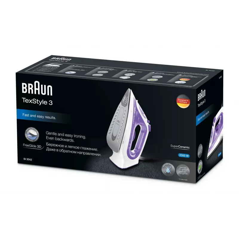 Braun TexStyle 3 SI3042VI garo lygintuvas Keraminis padas 2350 W Violetinė, Sidabrinė, Balta