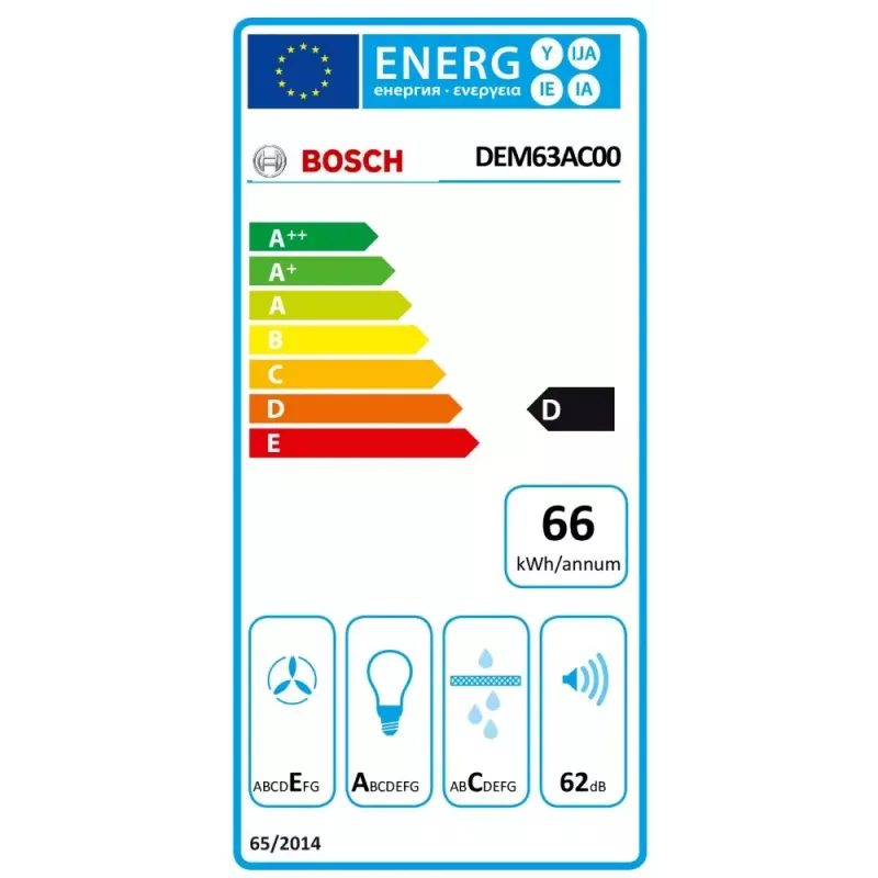 Pusiau įmontuojamas gartraukis Bosch Serie 2 DEM63AC00, Aliuminio filtras, Triukšmo lygis: E