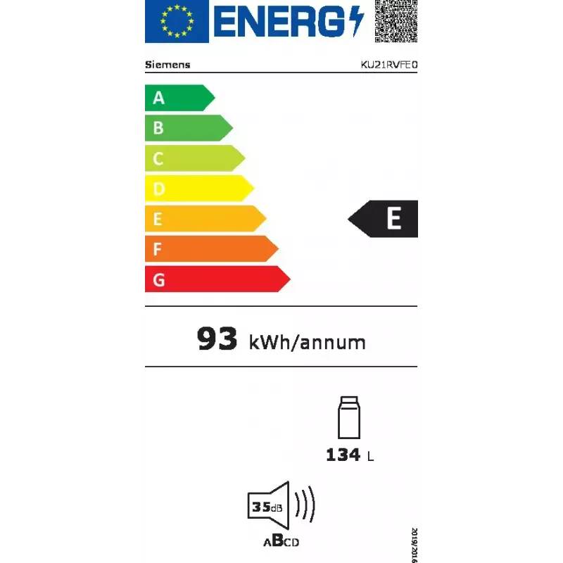 Siemens iQ300 KU21RVFE0 šaldytuvas įmontuojamas 134 L