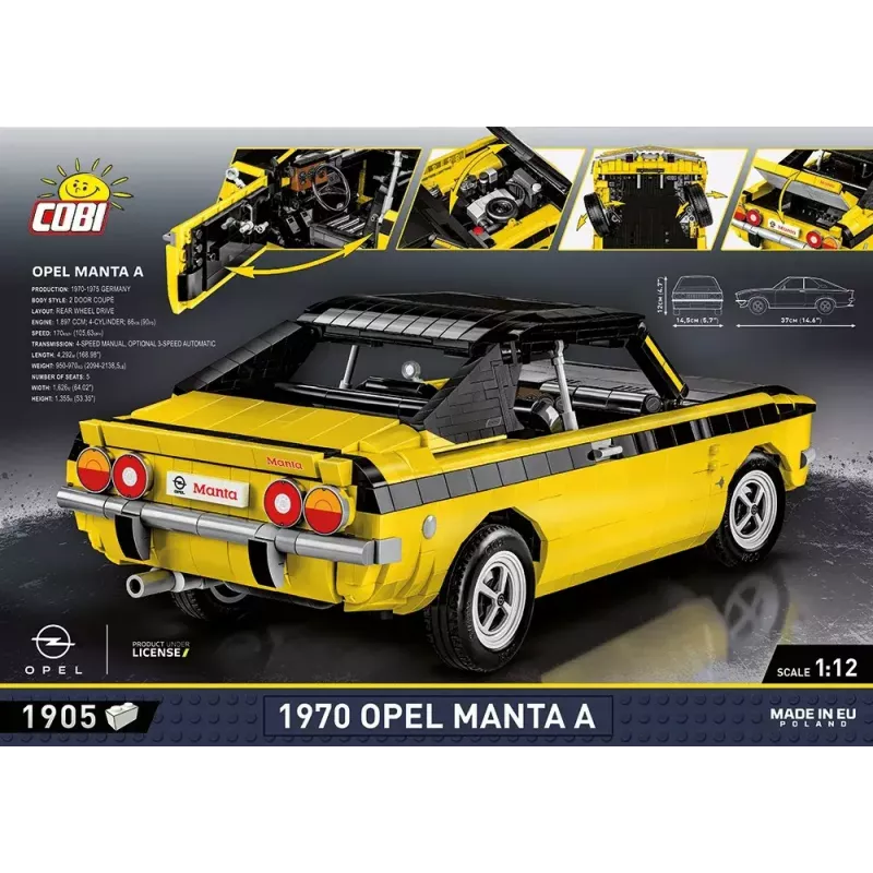 Konstrukcinis žaislas Cobi Opel Manta A 1970 1:12 mastelio modelis, kaladėlių rinkinys