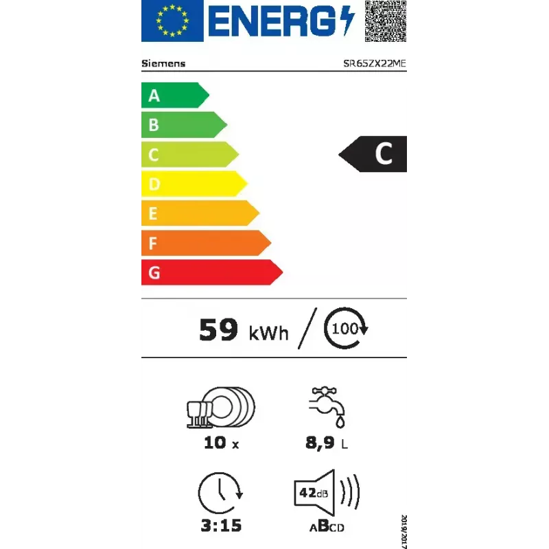 Siemens iQ500 SR65ZX22ME indaplovė Visiškai integruota 10 komplektų C