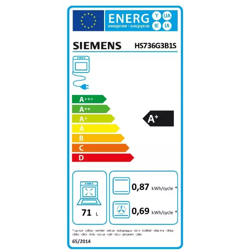 Siemens HS736G3B1 orkaitė 71 L Juoda, Nerūdijantis plienas
