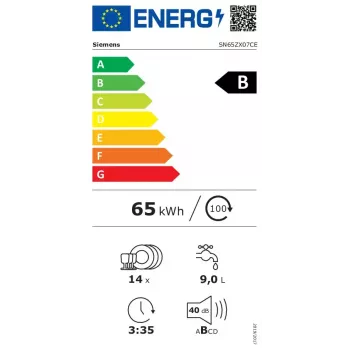 “Siemens iQ500 SN65ZX07CE” indaplovė Visiškai integruota 14 vietų