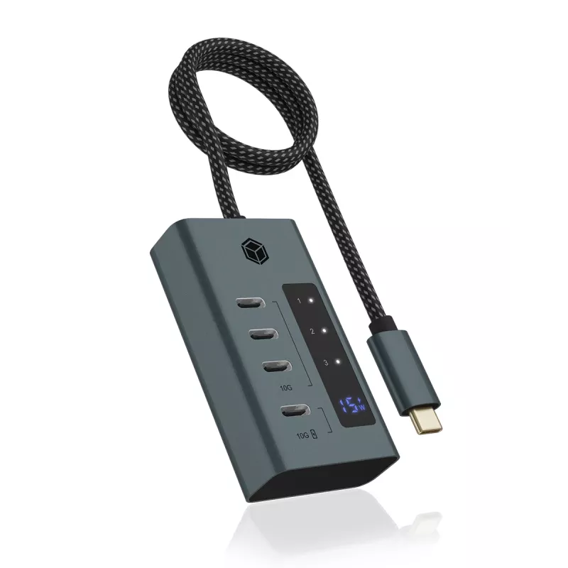 ICY BOX IB-HUB1454-C31 USB 3.2 Gen 1 (3.1 Gen 1) Type-C 10000 Mbit/s Mėlyna, Pilka