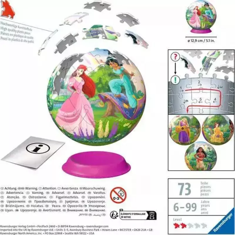 3D Dėlionė Rutulys Ravensburger Disney Princess – 72 detalės, sferinė dėlionė